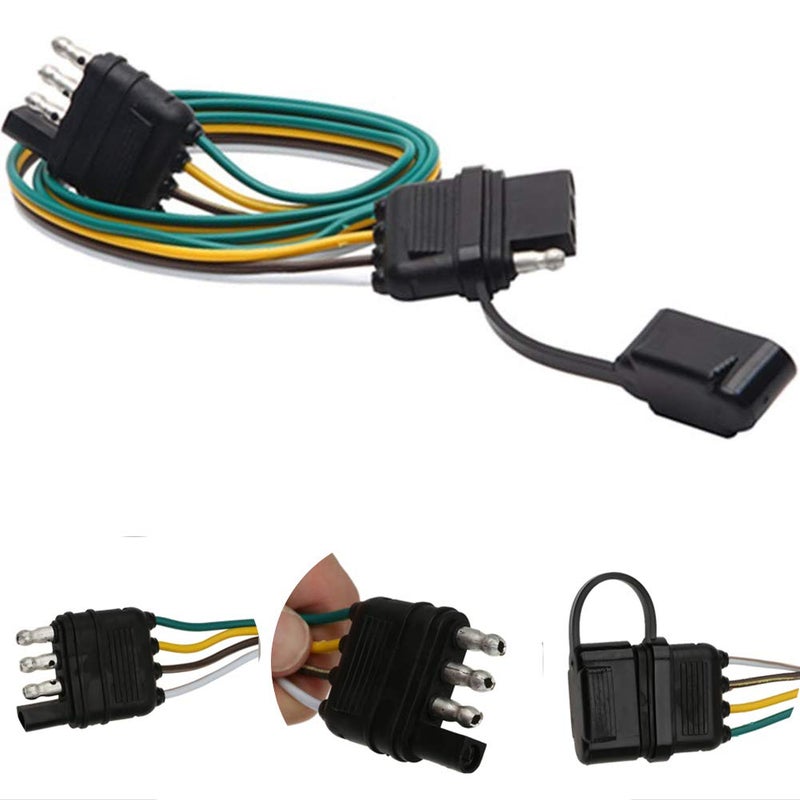 NEW SUN 32" Long 4-Way Flat Wire Connector with Waterproof Cap, 4 Pin Trailer Extension Connector, Trailer Wiring Harness with Male and Female End for Trailer Hitch Wire, Truck, Rv, Bus - Image 2